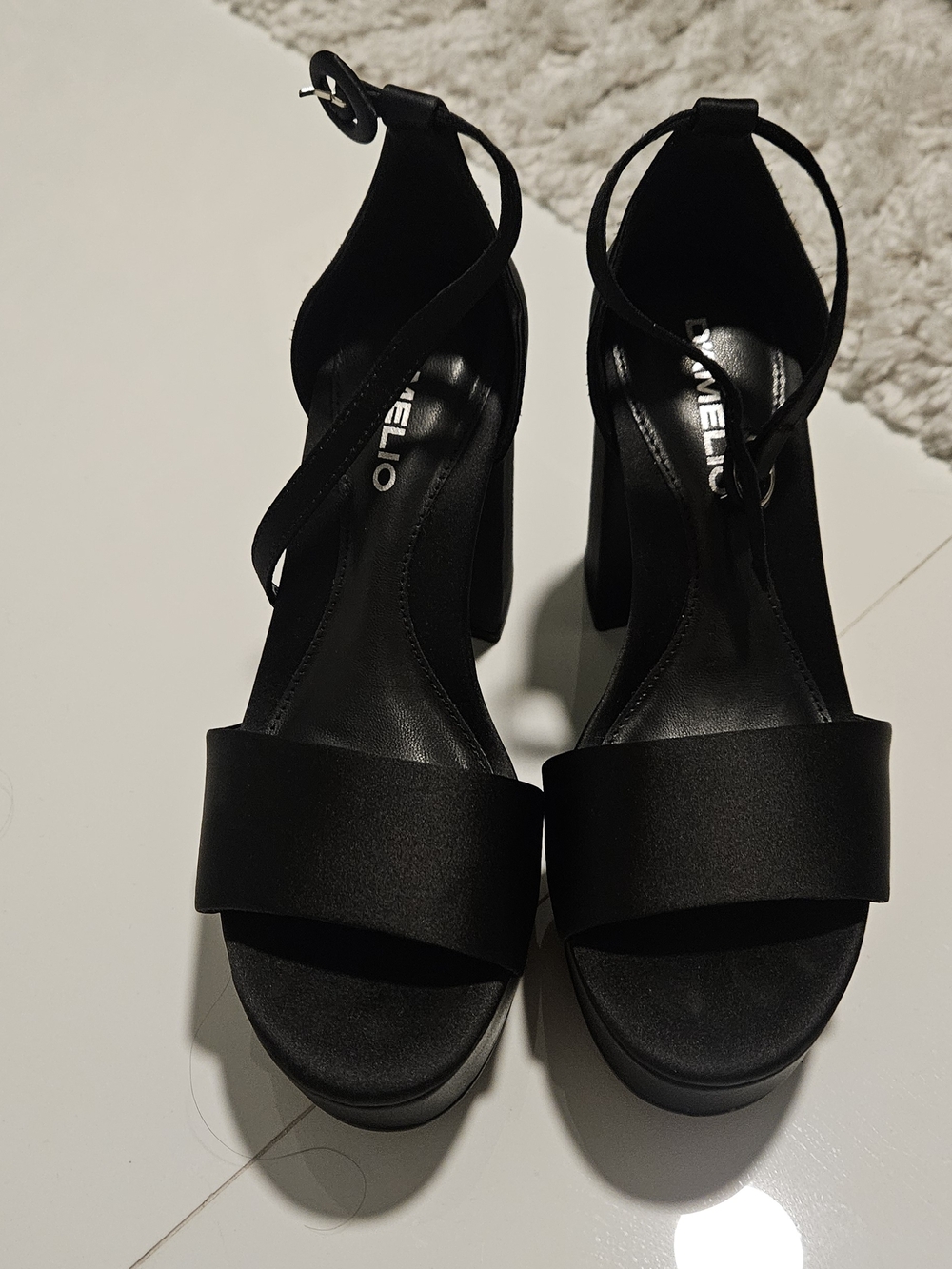 Rocco D'Amelio Black Platform Block Heels with Ankle Wrap